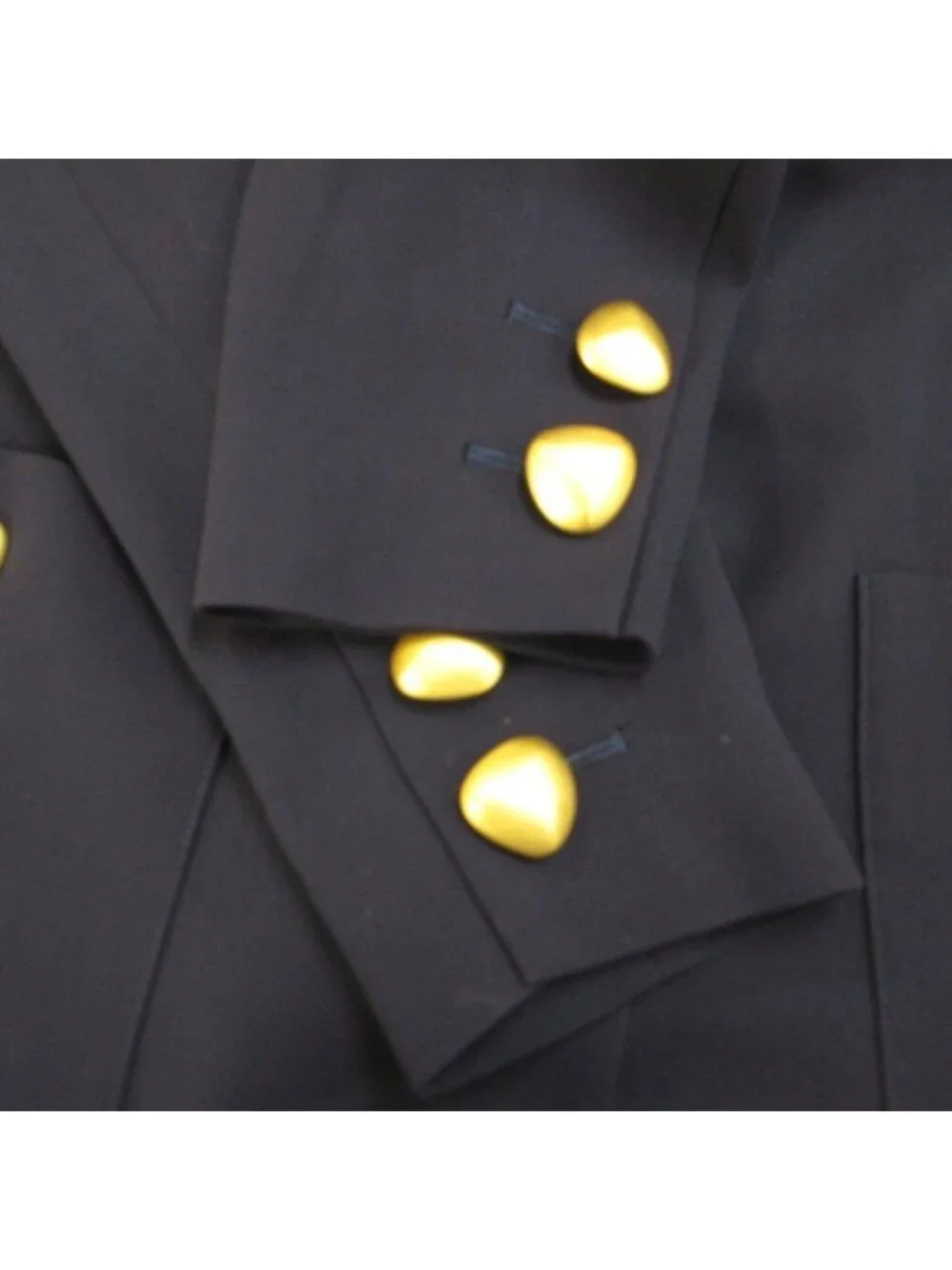 Saint Laurent Color Jacket Top Wool 34 Navy Gold Button Vintage Round Neck Long - Picture 6 of 7